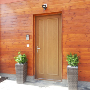 ADLO - Thermo-Au�enraumt�r ADUO, Leistenausf�hrung atyp., Klinke-Klinke, Aster rostfreier Stahl matt