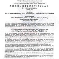 ADLO Sicherheitst�ren: Produktzertifikat Einfl�gelige einbruchhemmende T�r ADLO Typ BD 200 und einfl�gelige rauchdichtige T�r Typ ADLO BD 100